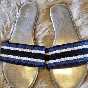 Aerie Gold Slides with Navy Stripes